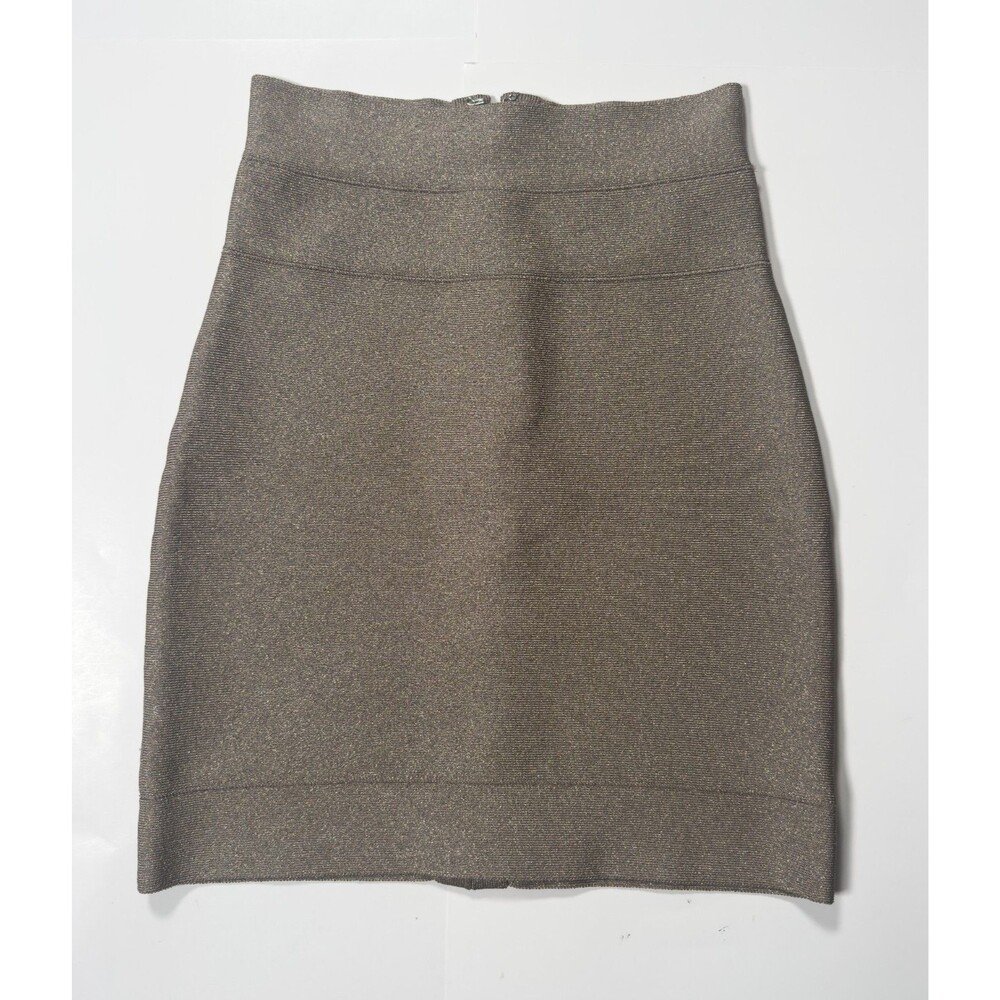 Herve Leger Champagne Gold Glitter Bandage Mini Skirt SZ XXS